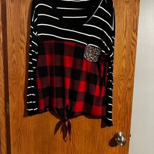 Black and Red Plaid Striped Top